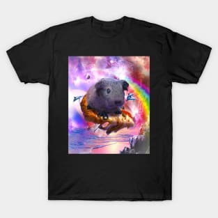 Rainbow Guinea Pig On Pizza In Space T-Shirt